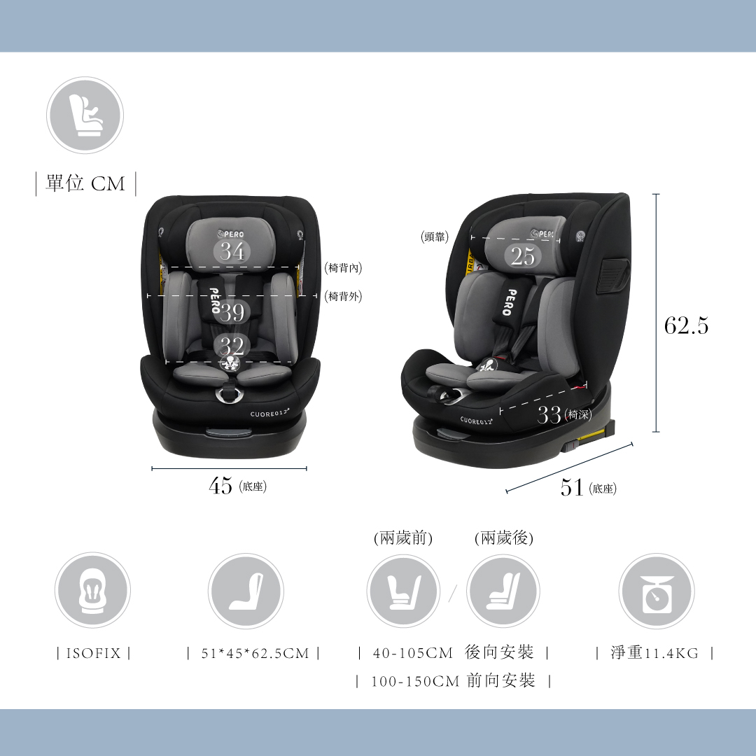 Cuore012 Plus ISOFIX安全座椅 - 經典黑 Cuore012 Plus ISOFIX安全座椅 - 經典黑